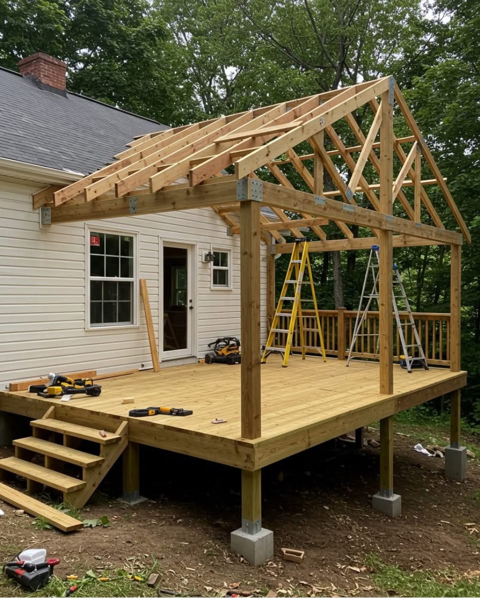 Custom deck with covered roof Morris County NJ