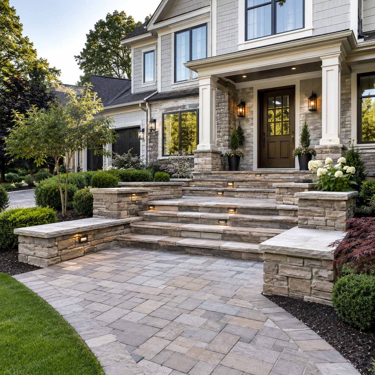 Stone front steps and paver walkway in Morris County NJ