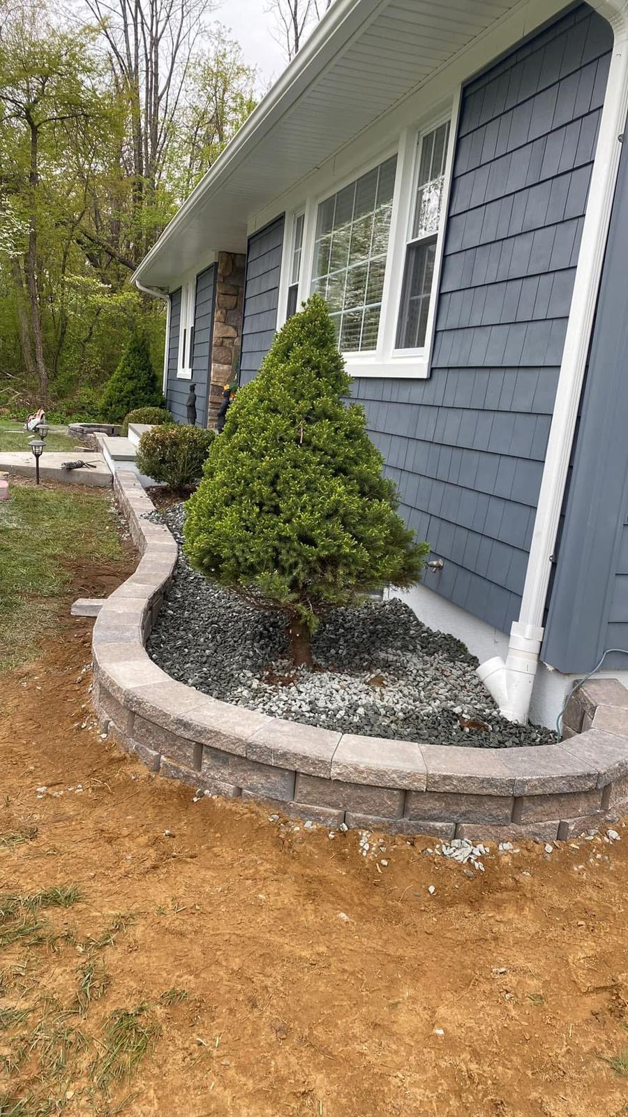 Front landscape stone wall Morris County NJ